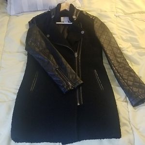 Bar III Wool/Leather Blend Winter Coat